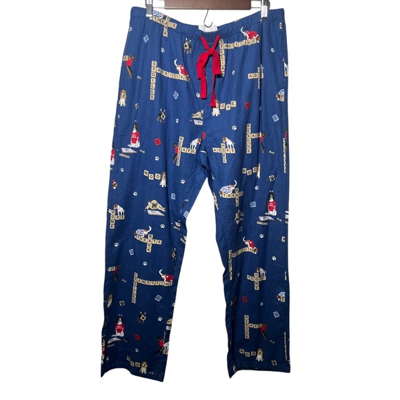 PJ Salvage Dog Scrabble Lounge Pants Blue Cotton Cozy Sleepwear L Comfy - Picture 1 of 6